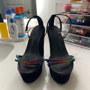 SCHUTZ ANABELA LOULE NOBUCK SANDALS STONES BLACK SIZE 7.5